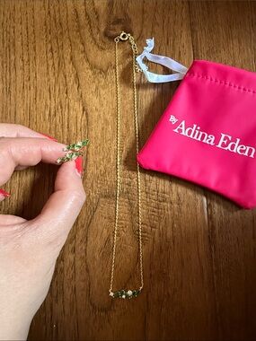 Adina Eden Gold-Tone Necklace and Earrings with Green Stones